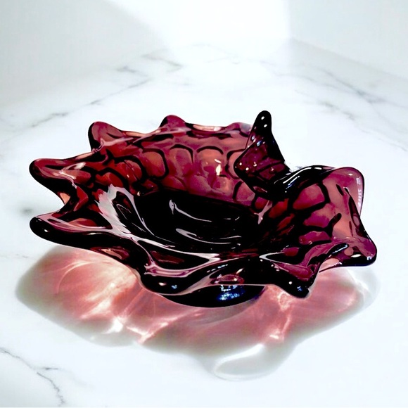 Vintage Amethyst Thumbprint Biomorphic Rolled Edge Art Glass Candy Dish - Picture 1 of 5